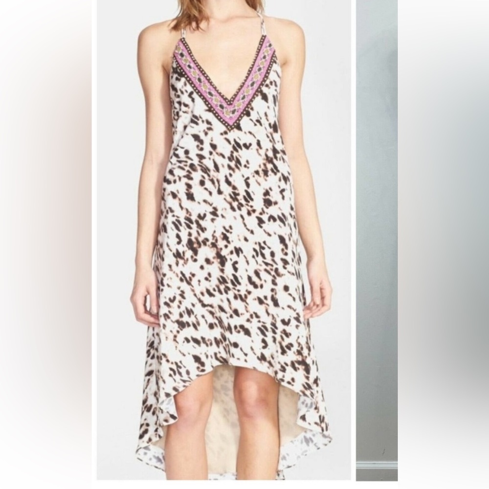 Haute Hippie leopard print embroidered vneck 100% silk crisscross S midi dress - Picture 16 of 16
